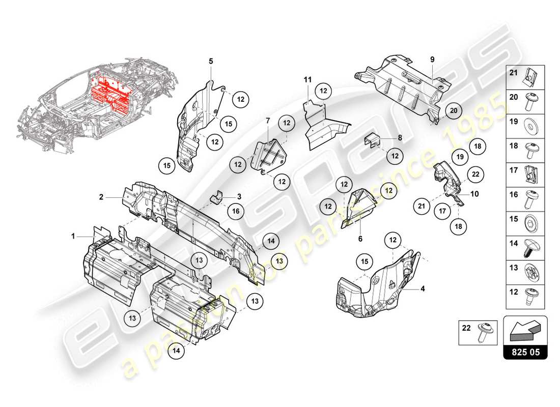 lamborghini evo coupe (2020) heat shield part diagram