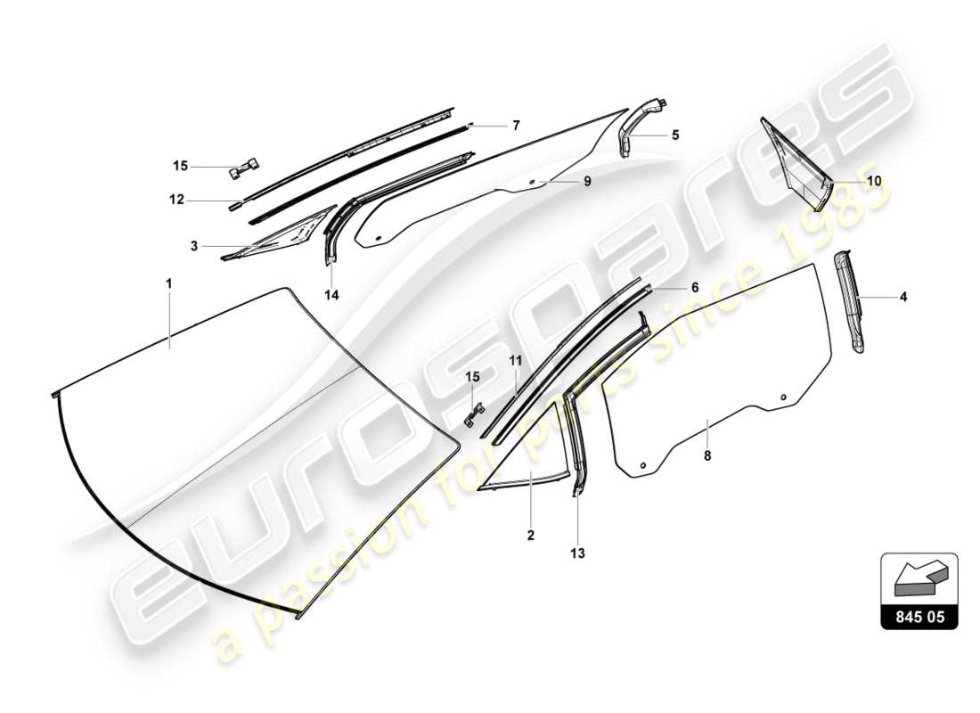 lamborghini centenario roadster (2017) window glasses parts diagram