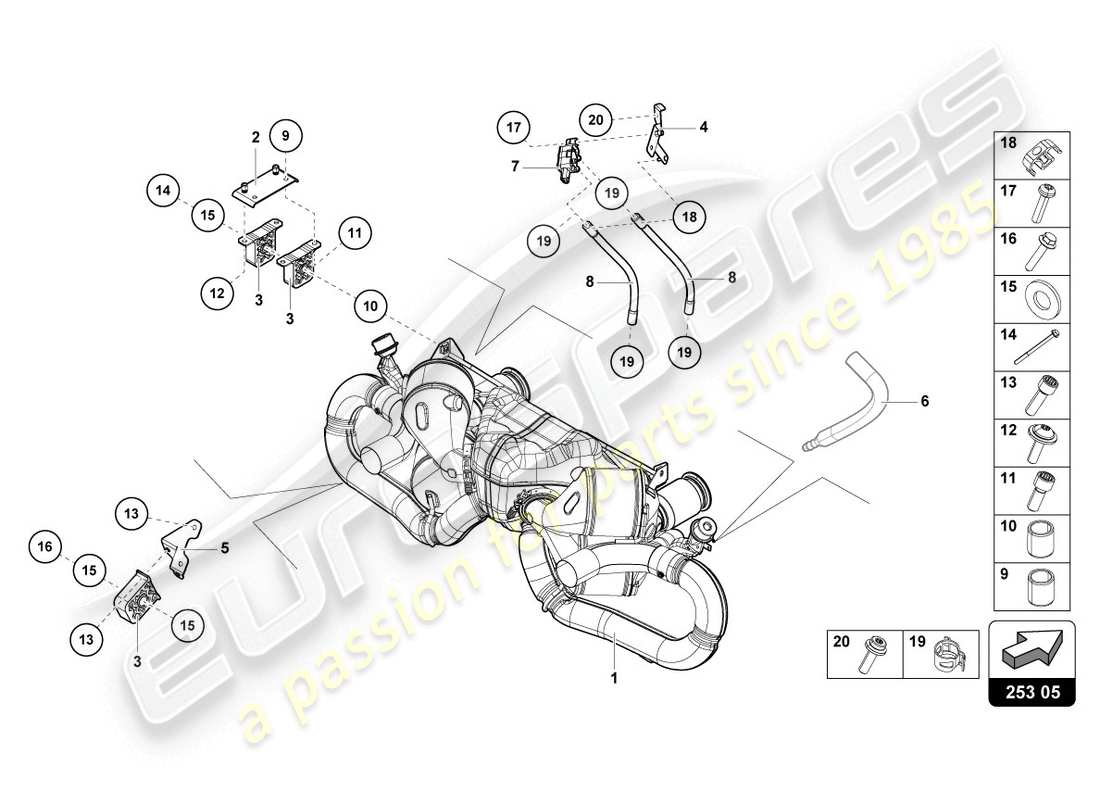 lamborghini evo coupe (2020) silencer part diagram