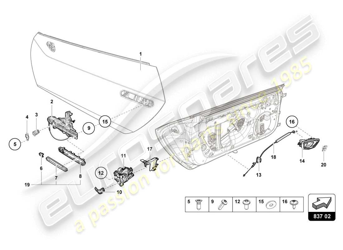 lamborghini evo coupe (2020) door handles part diagram