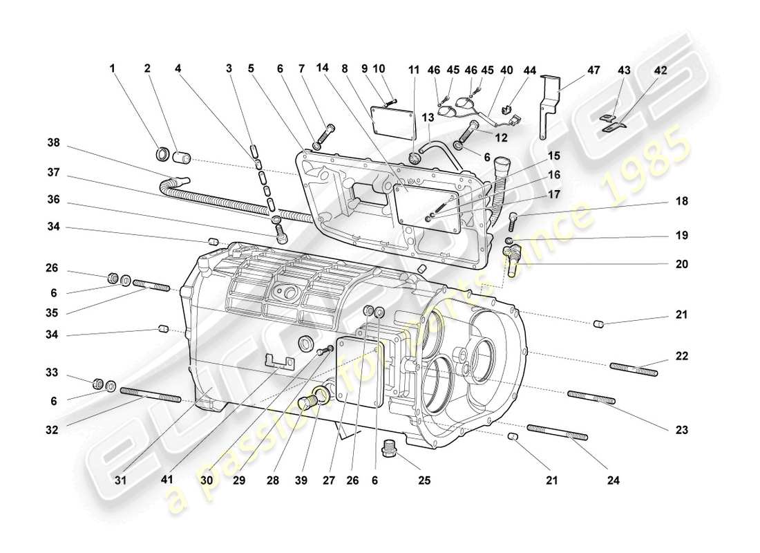 lamborghini murcielago coupe (2002) gearbox housing and attachments parts diagram