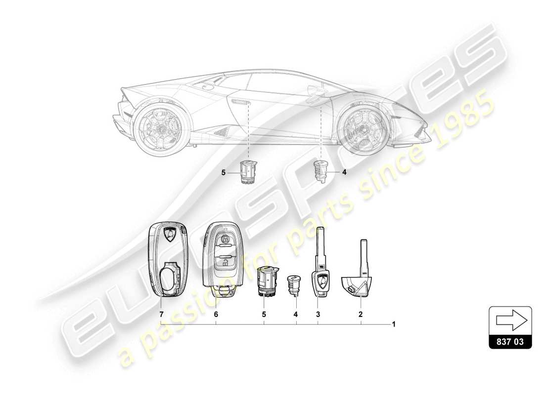 lamborghini 2015 (lp610-4 coupe) lock with keys part diagram