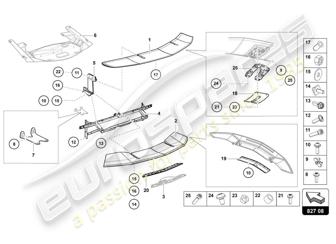 lamborghini lp750-4 sv roadster (2016) rear spoiler part diagram