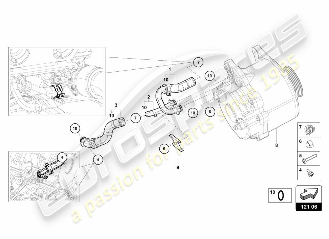 lamborghini lp610-4 spyder (2018) coolant hoses and pipes parts diagram