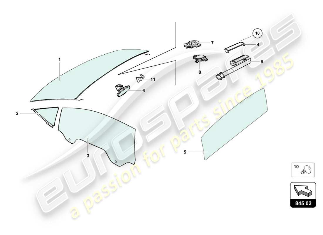 lamborghini 2020 (evo spyder) window glasses part diagram