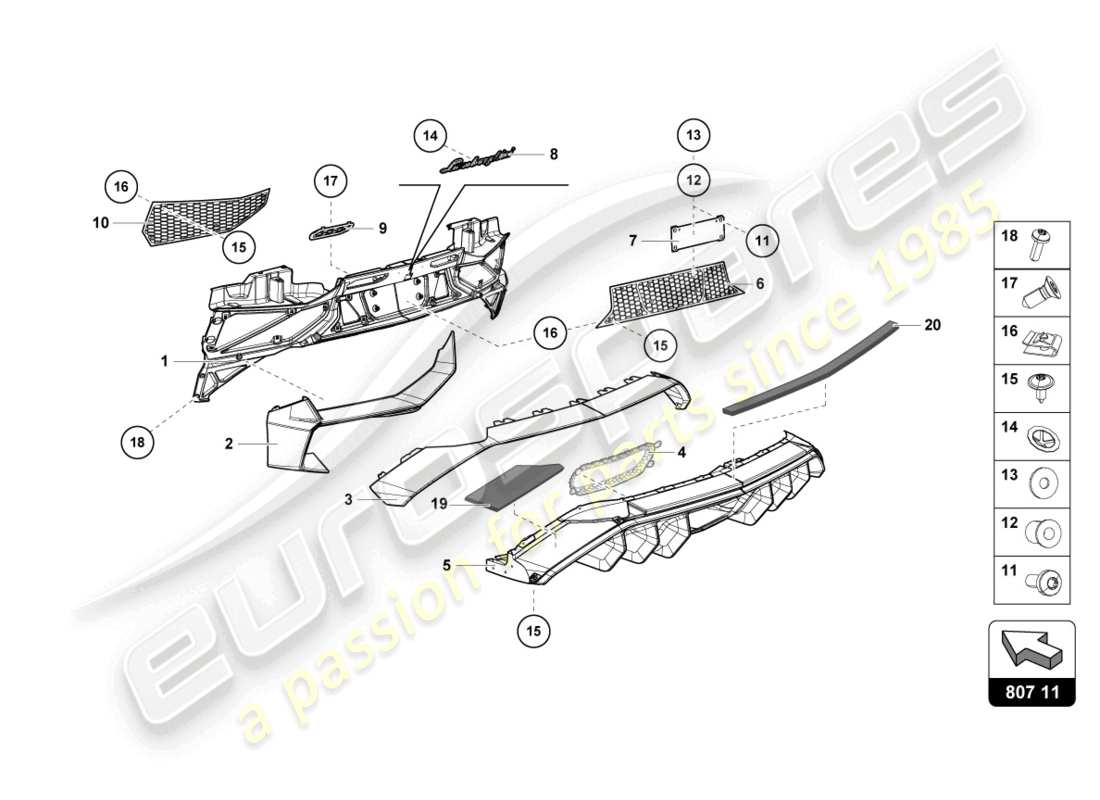 lamborghini 2017 (lp750-4 sv roadster) bumper, complete part diagram