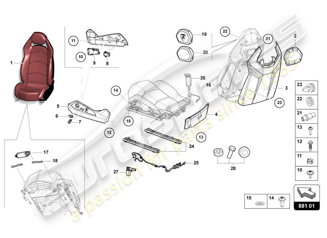 lamborghini lp750-4 sv coupe (2017) comfort seat parts diagram