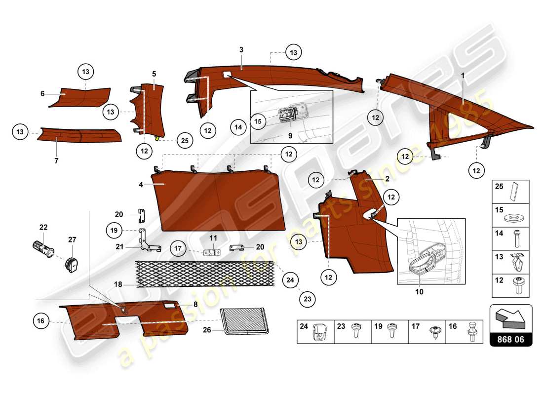 lamborghini lp750-4 sv coupe (2017) interior decor parts diagram