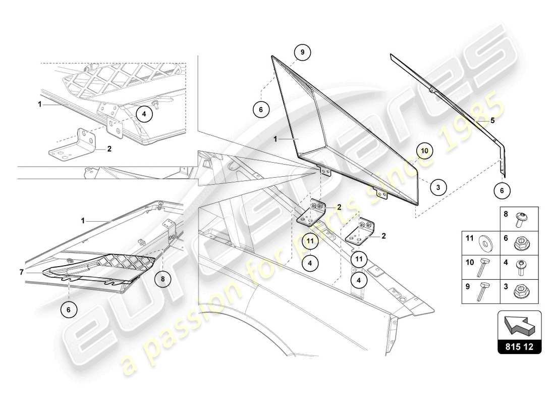 lamborghini lp740-4 s coupe (2017) air duct cardboard parts diagram
