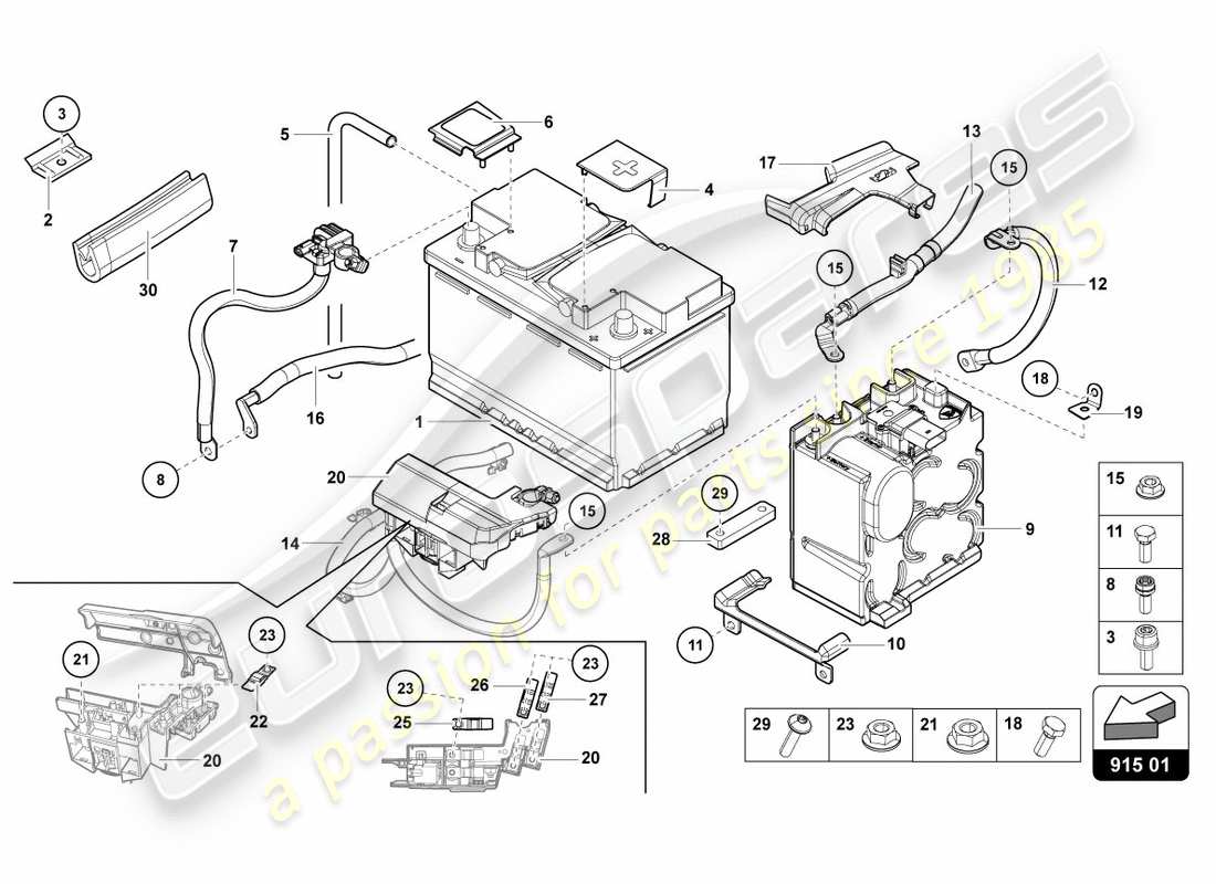 lamborghini centenario roadster (2017) battery parts diagram