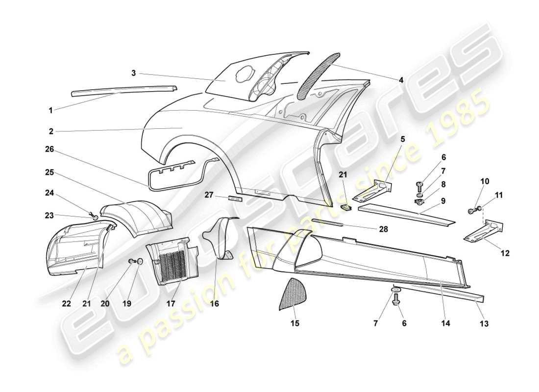 lamborghini murcielago coupe (2005) side member right parts diagram