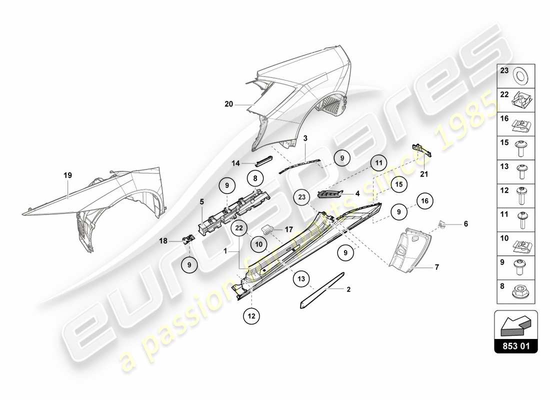 lamborghini lp580-2 spyder (2018) lower external side member for wheel housing part diagram