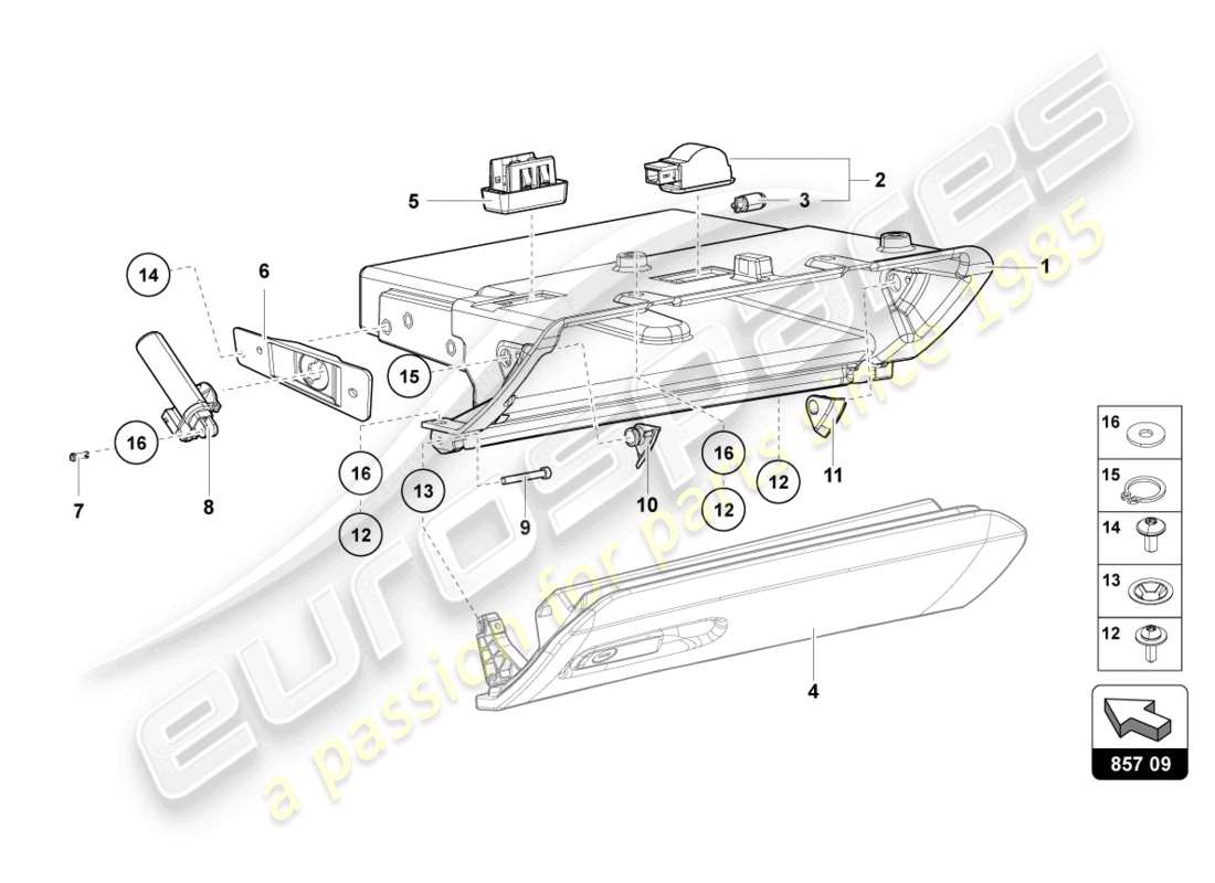lamborghini 2015 (lp720-4 roadster 50) glove compartment part diagram