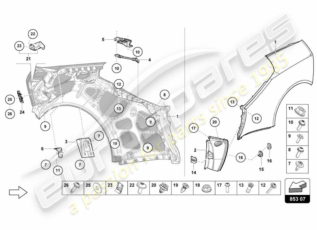 lamborghini lp580-2 spyder (2019) wing protector part diagram