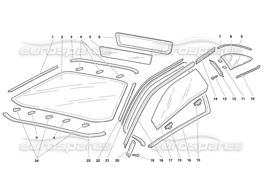 lamborghini diablo sv (1997) windows parts diagram