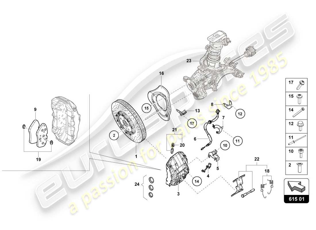lamborghini evo spyder 2wd (2020) ceramic brake disc parts diagram