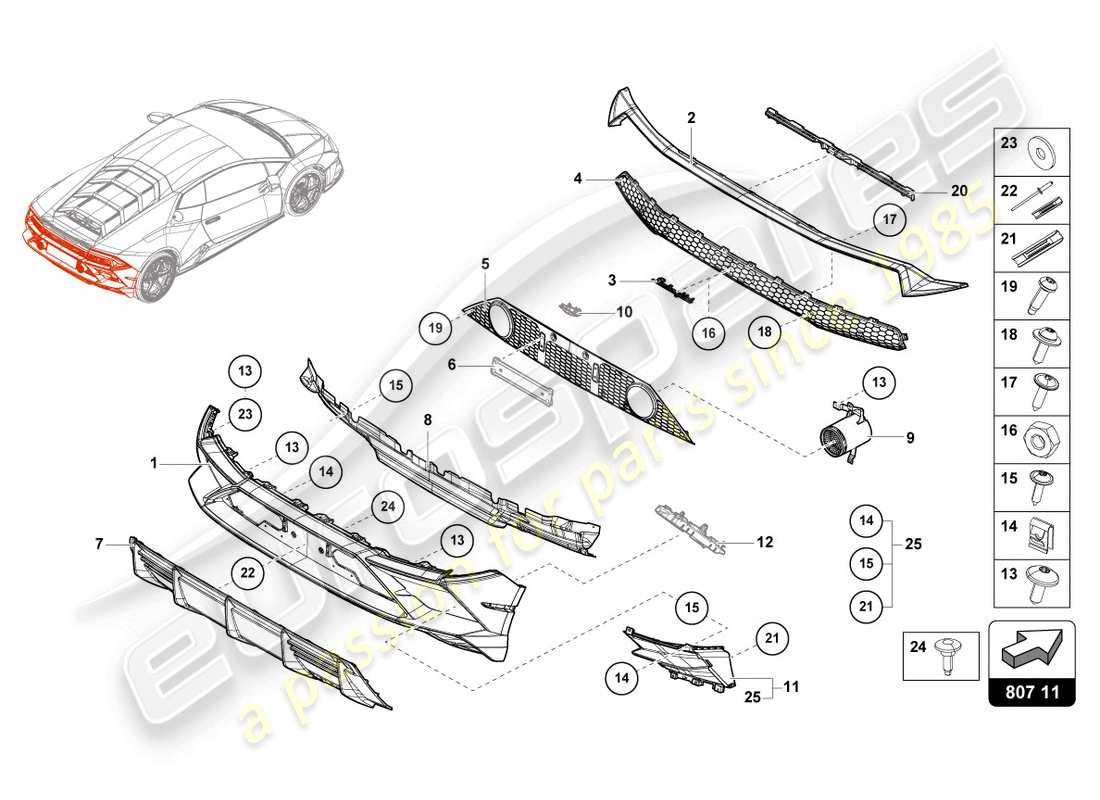 lamborghini evo spyder (2020) bumper part diagram