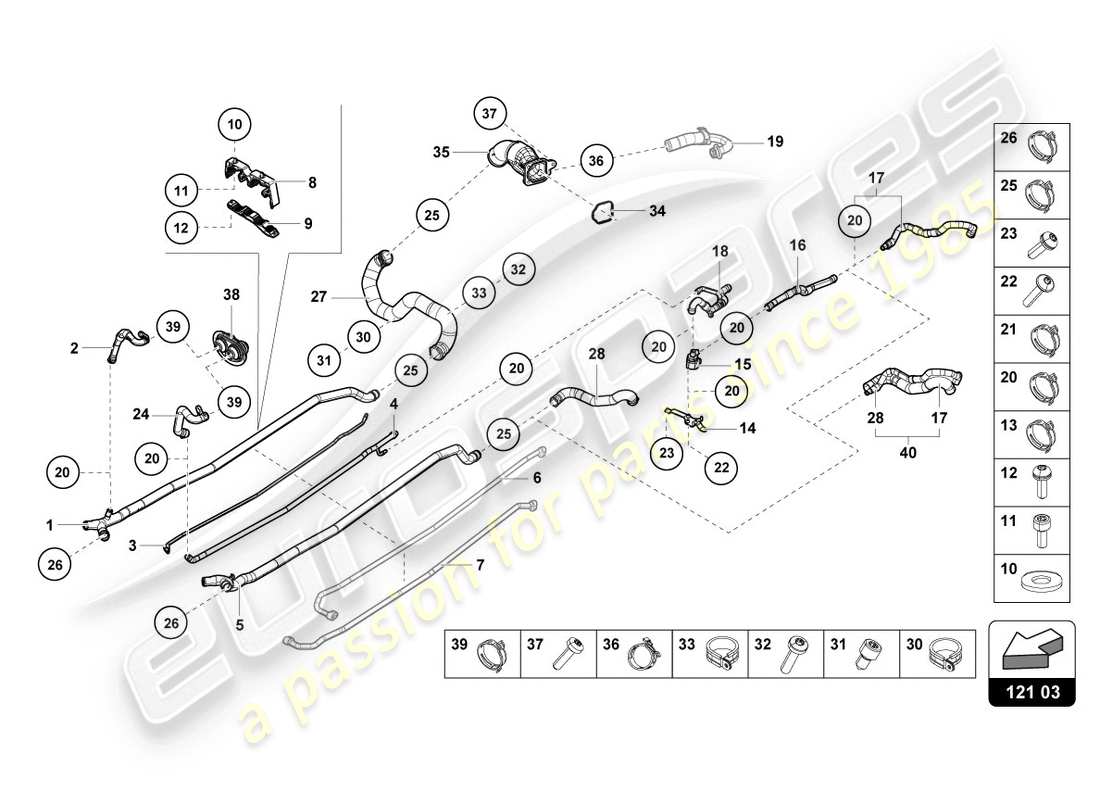 lamborghini evo coupe (2020) coolant hoses and pipes part diagram