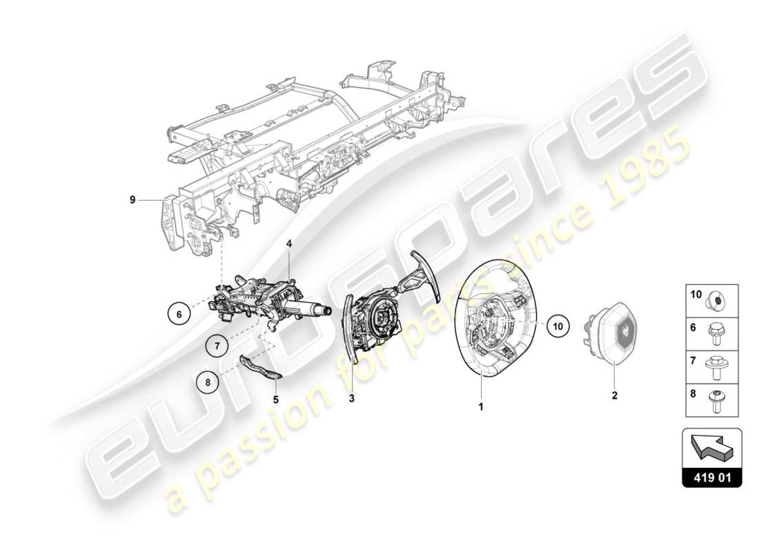 lamborghini evo spyder (2020) steering system part diagram