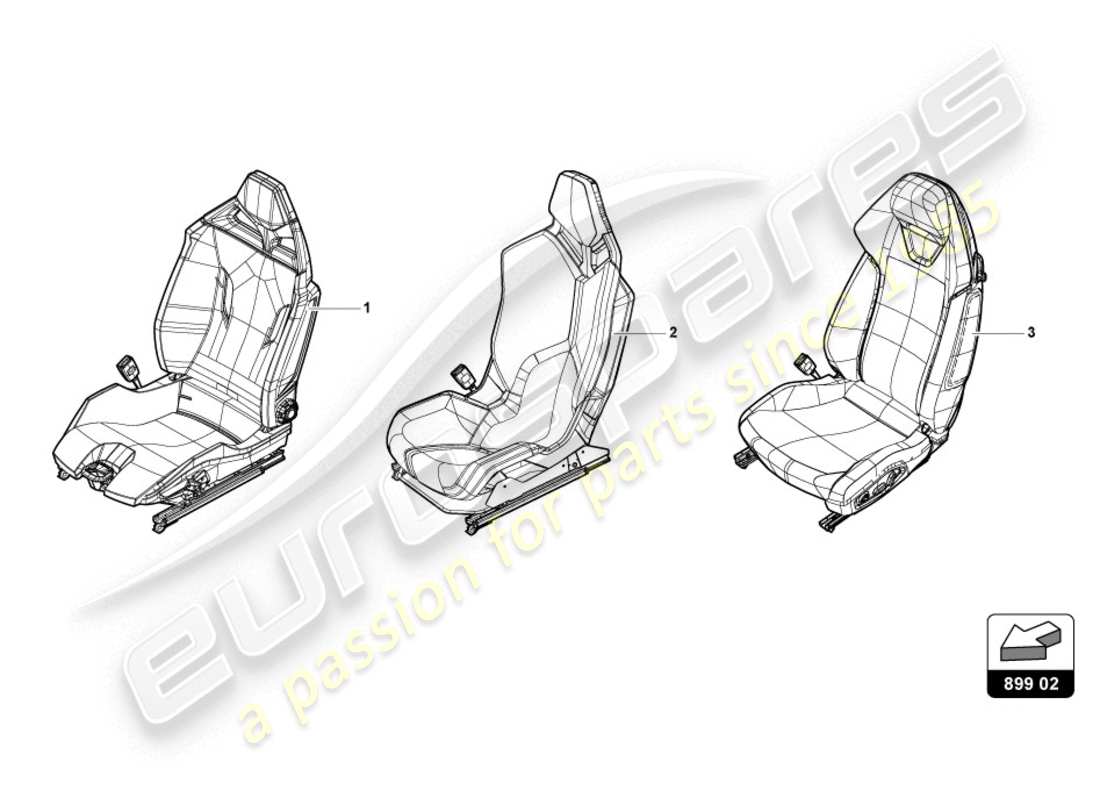 lamborghini 2020 (evo coupe 2wd) seat, complete part diagram