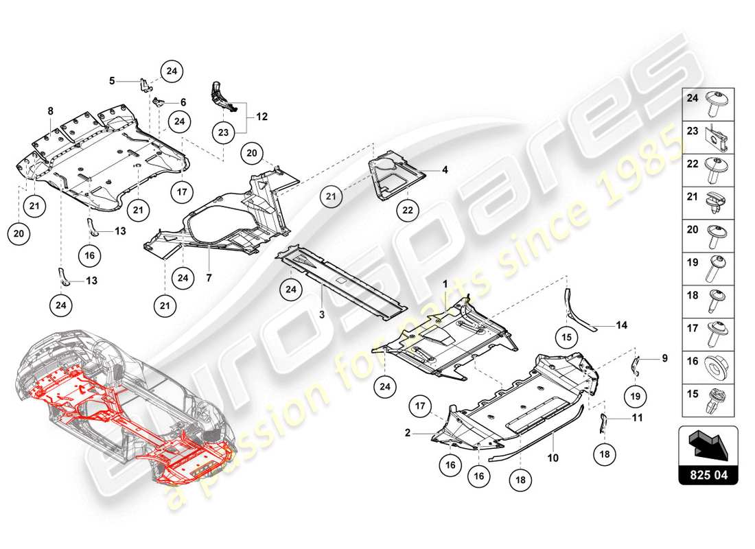 lamborghini 2020 (evo coupe) trim panel for frame lower section part diagram