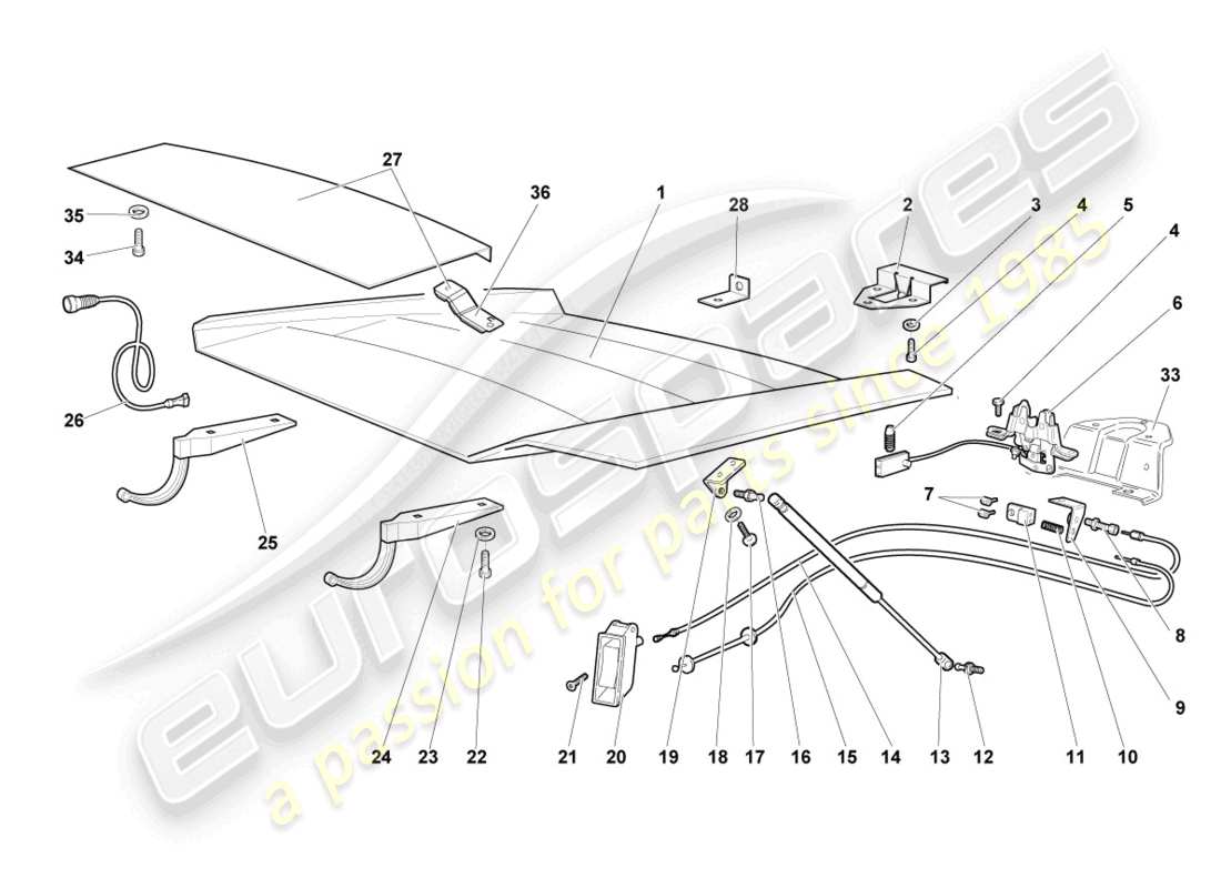 lamborghini murcielago coupe (2002) flap for engine cover parts diagram