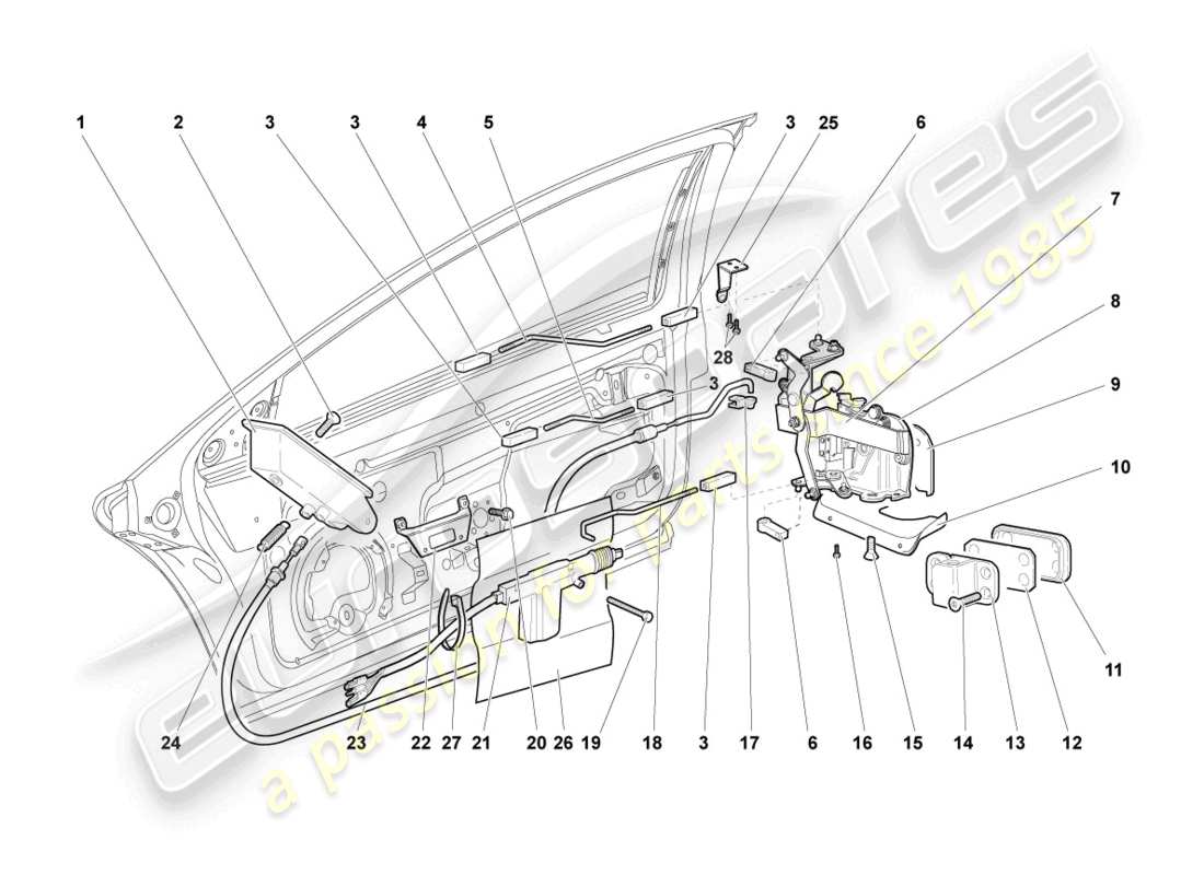 lamborghini murcielago coupe (2005) door lock part diagram