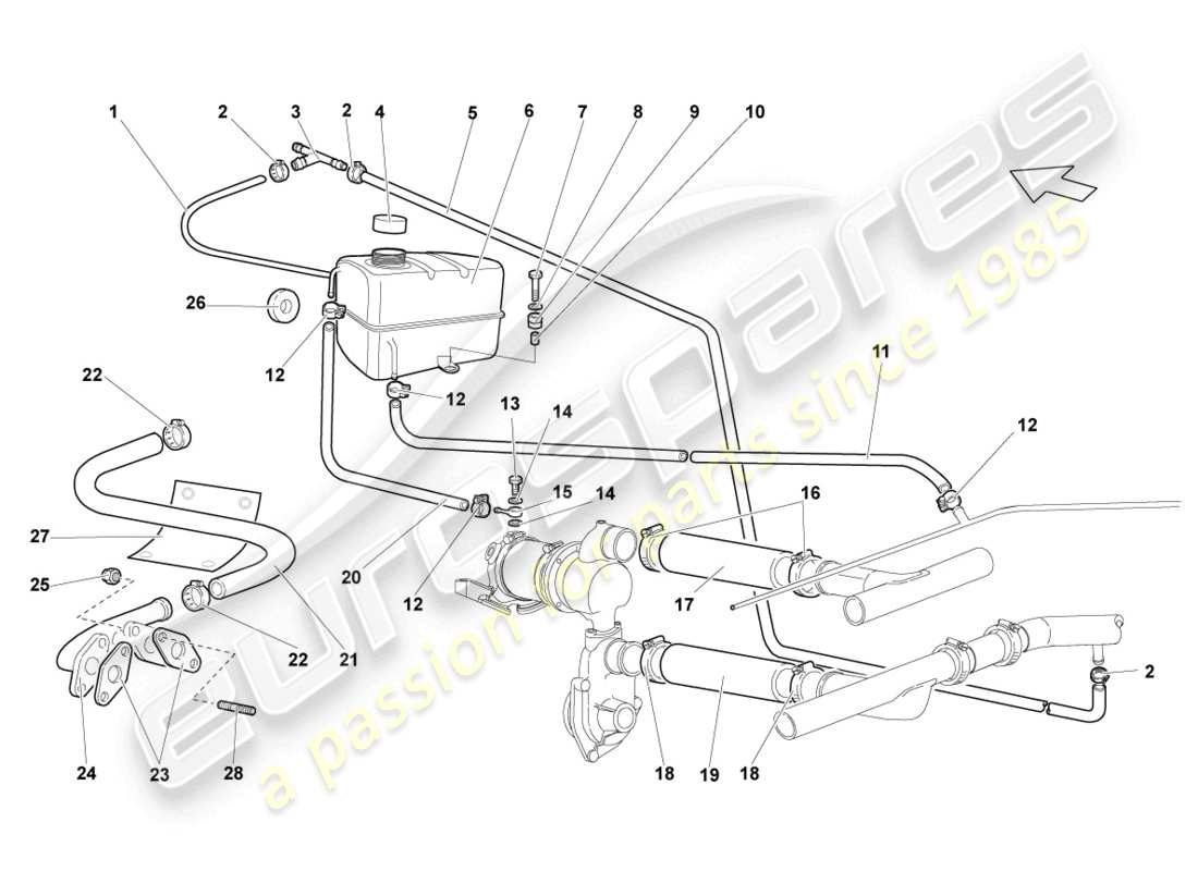 lamborghini murcielago coupe (2002) coolant cooling system part diagram