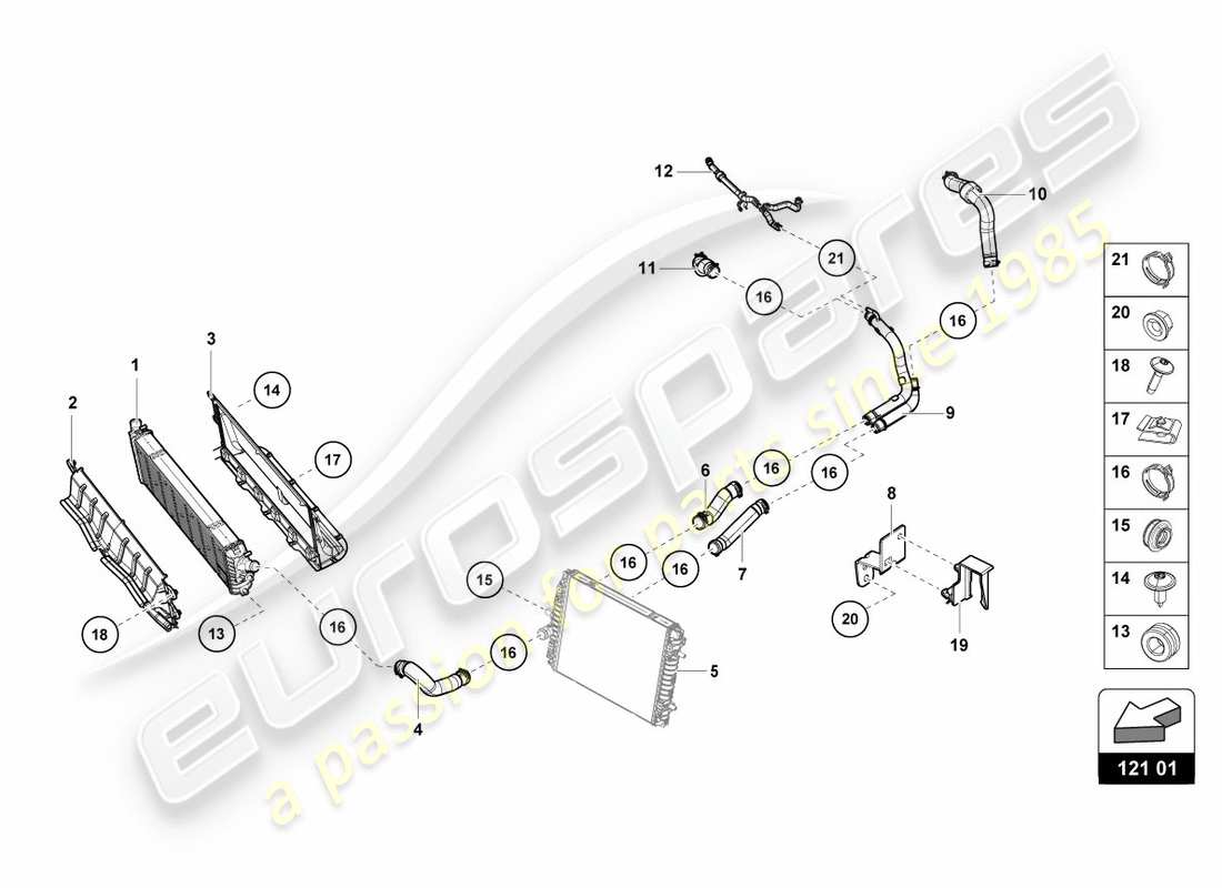 lamborghini performante spyder (2019) cooler for coolant front center part diagram