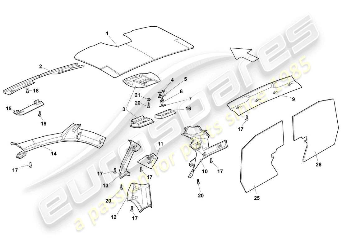 lamborghini murcielago coupe (2003) sound absorbers parts diagram