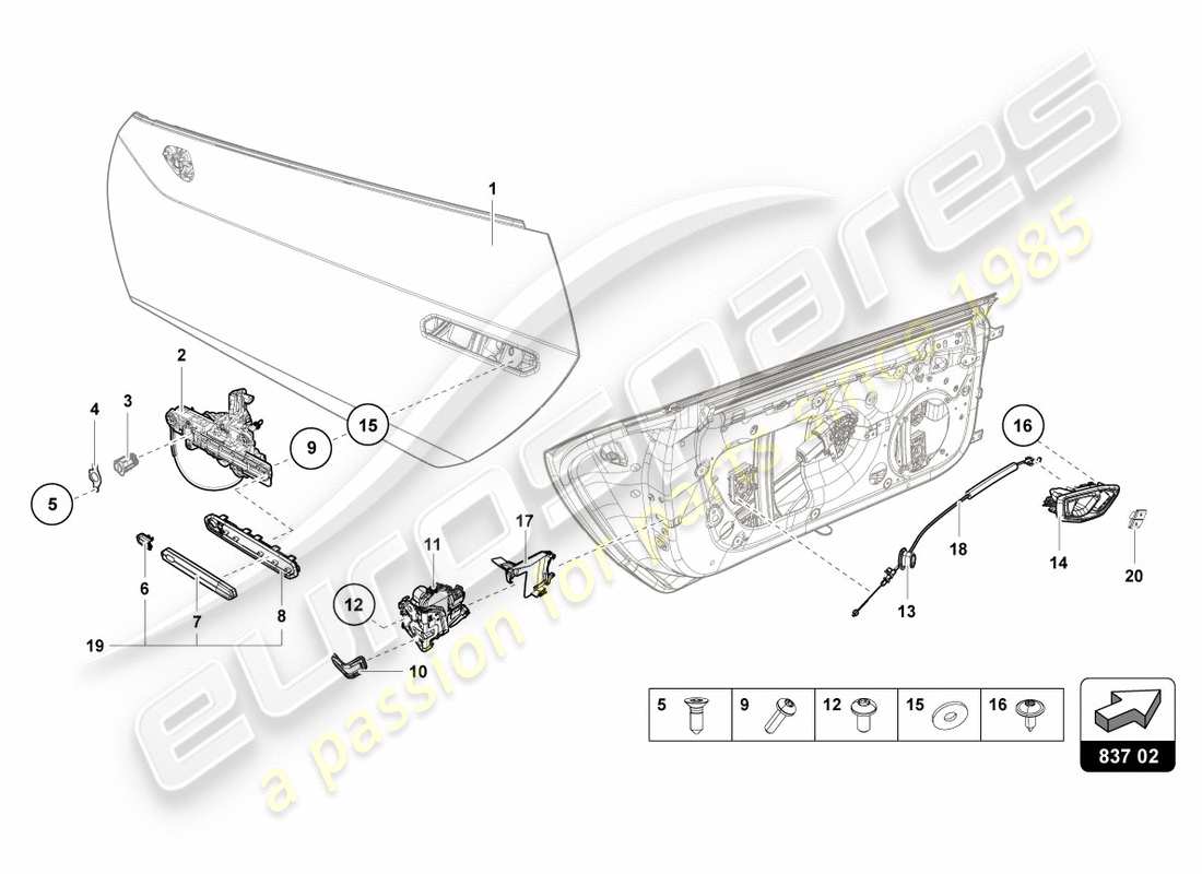 lamborghini performante coupe (2018) door handles parts diagram