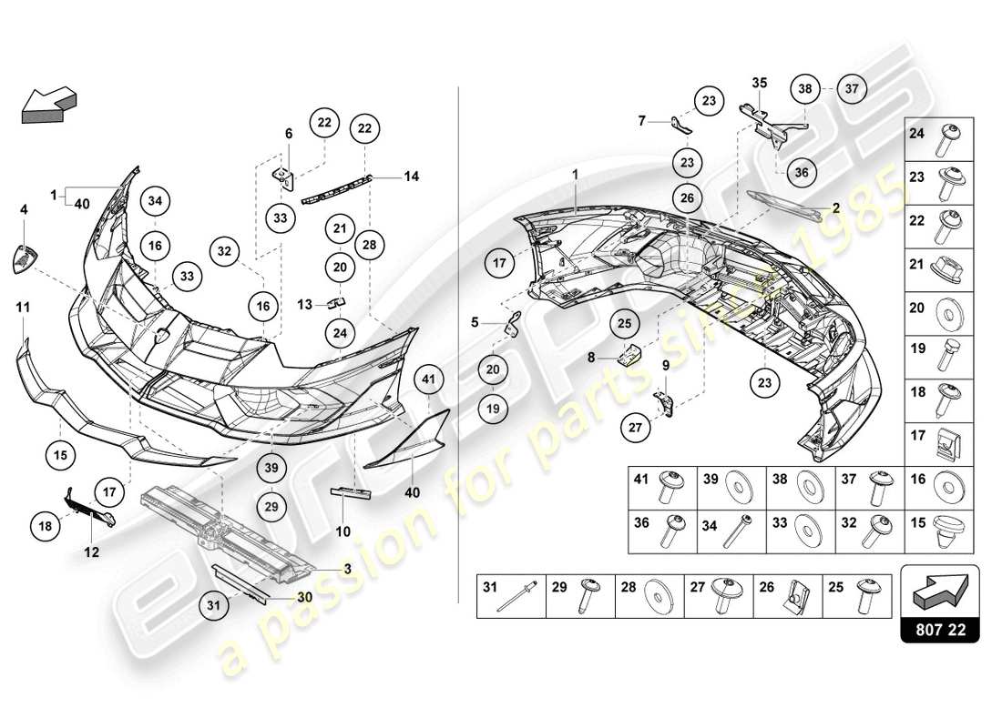 lamborghini 2020 (lp770-4 svj roadster) bumper, complete part diagram