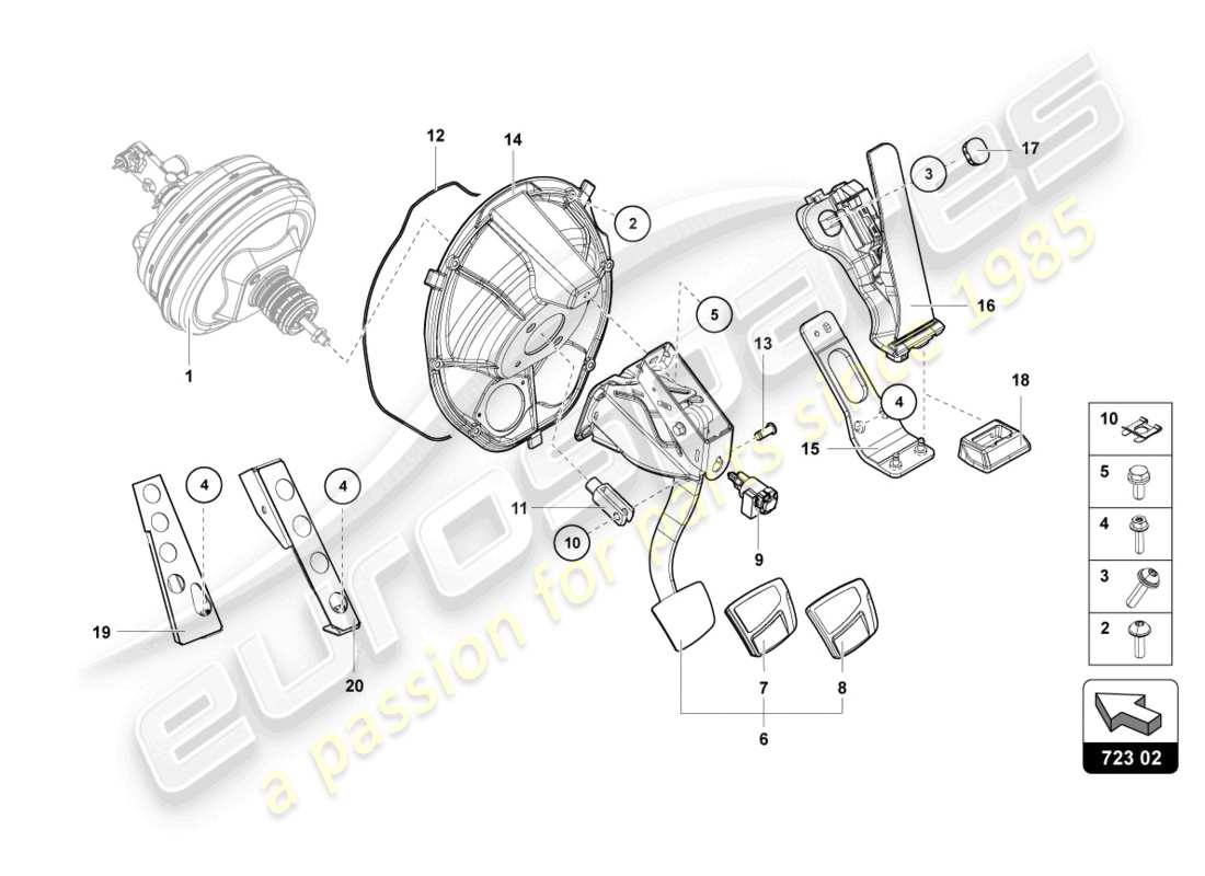 lamborghini lp770-4 svj coupe (2020) brake and accel. lever mech. part diagram