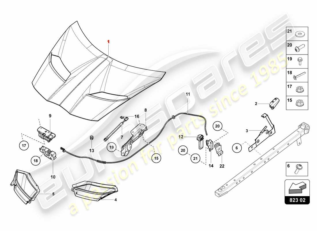 lamborghini centenario coupe (2017) bonnet parts diagram