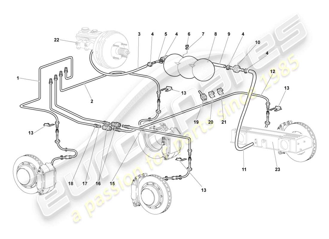 lamborghini murcielago coupe (2002) brake pipe parts diagram