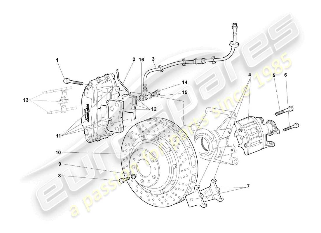 lamborghini murcielago coupe (2002) disc brake rear part diagram