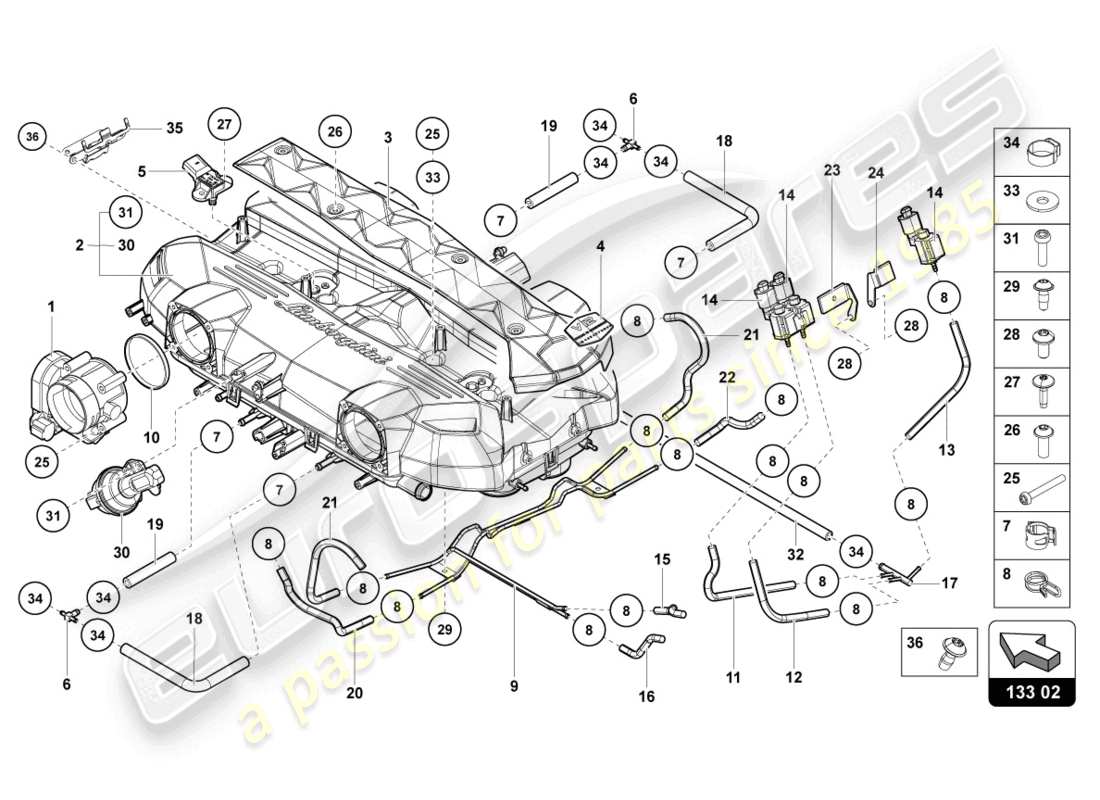 lamborghini lp740-4 s coupe (2018) intake manifold part diagram