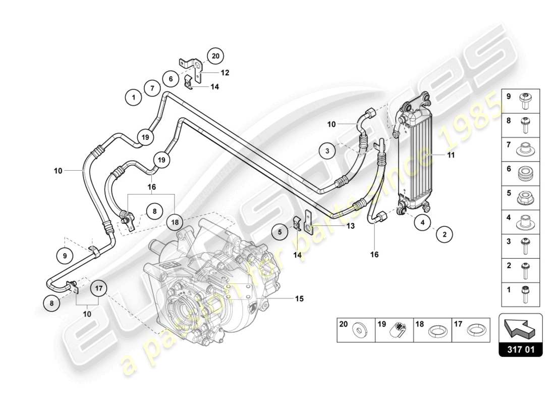 lamborghini lp740-4 s coupe (2018) oil cooler rear parts diagram