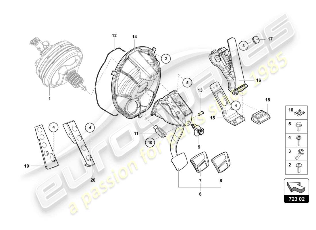 lamborghini lp750-4 sv coupe (2015) brake and accel. lever mech. parts diagram