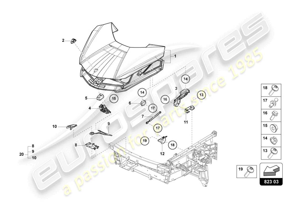 lamborghini sian (2021) bonnet front parts diagram