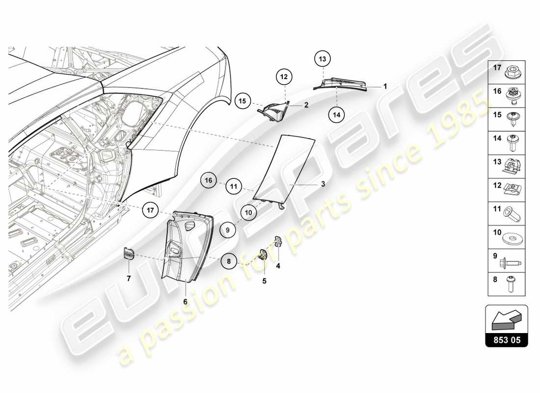 lamborghini 2016 (lp600-4 zhong coupe) cover plate for side member part diagram