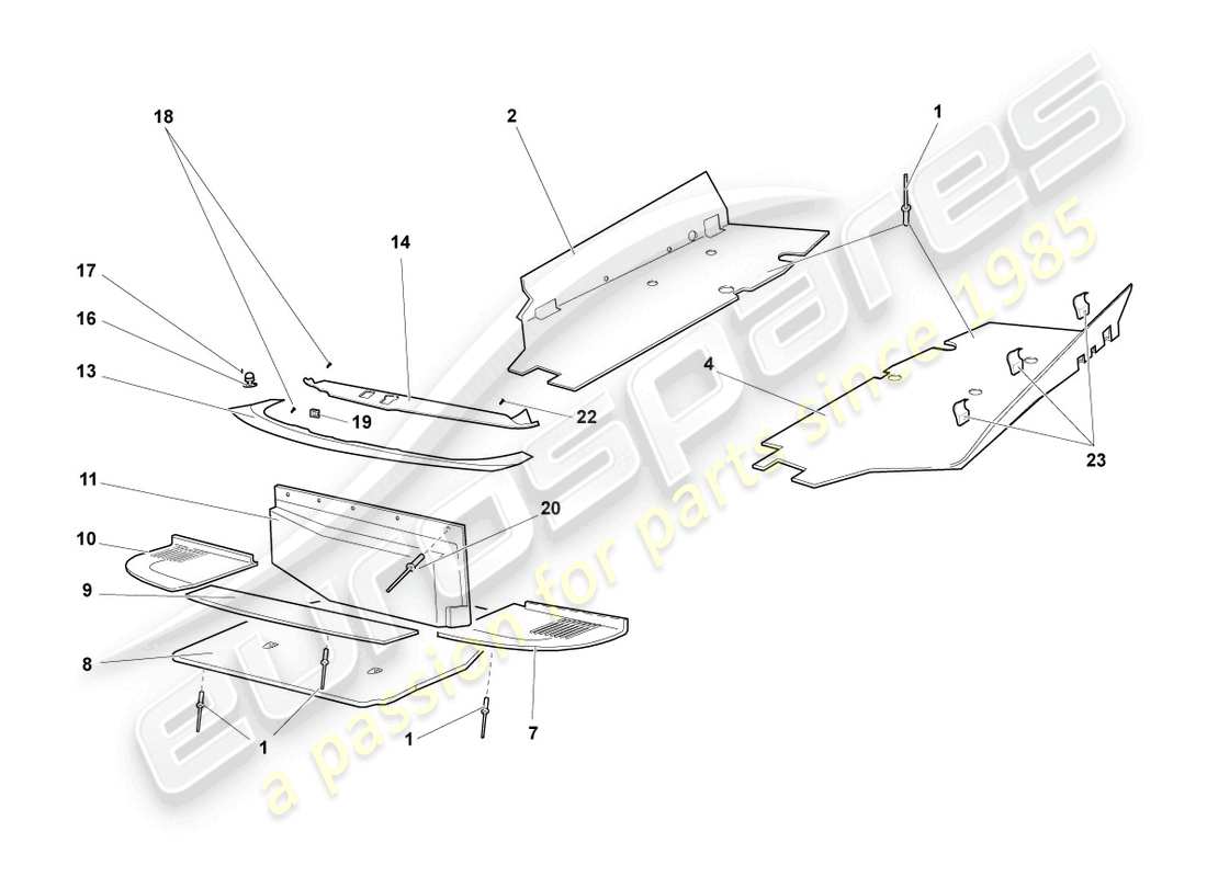 lamborghini murcielago coupe (2005) heat shield for floor panel part diagram