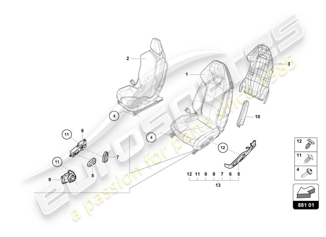 lamborghini lp580-2 spyder (2019) seat part diagram