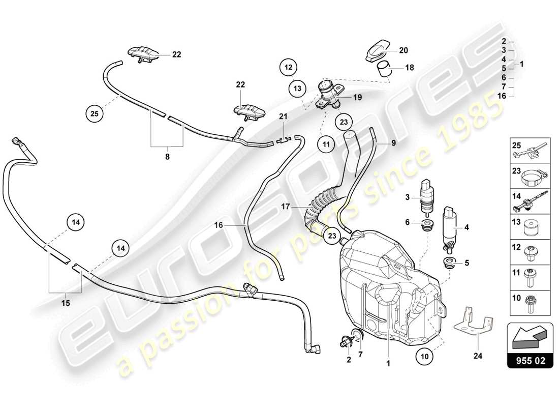 lamborghini 2014 (lp720-4 coupe 50) windscreen washer system part diagram