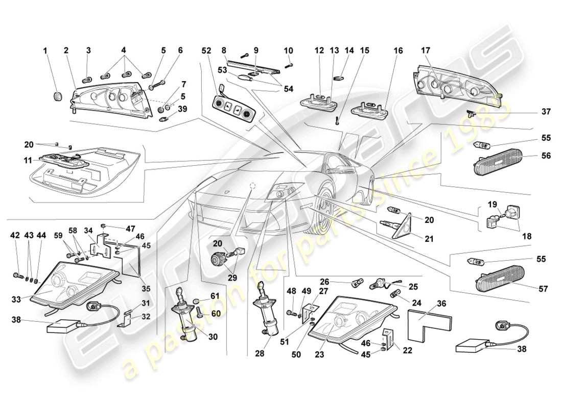 lamborghini murcielago coupe (2005) lighting part diagram