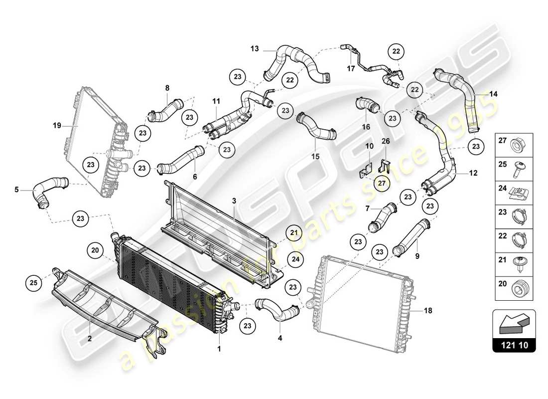 lamborghini 2020 (evo spyder 2wd) cooler for coolant part diagram
