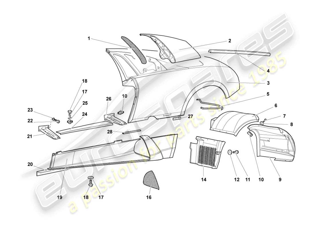 lamborghini murcielago coupe (2003) side member left parts diagram
