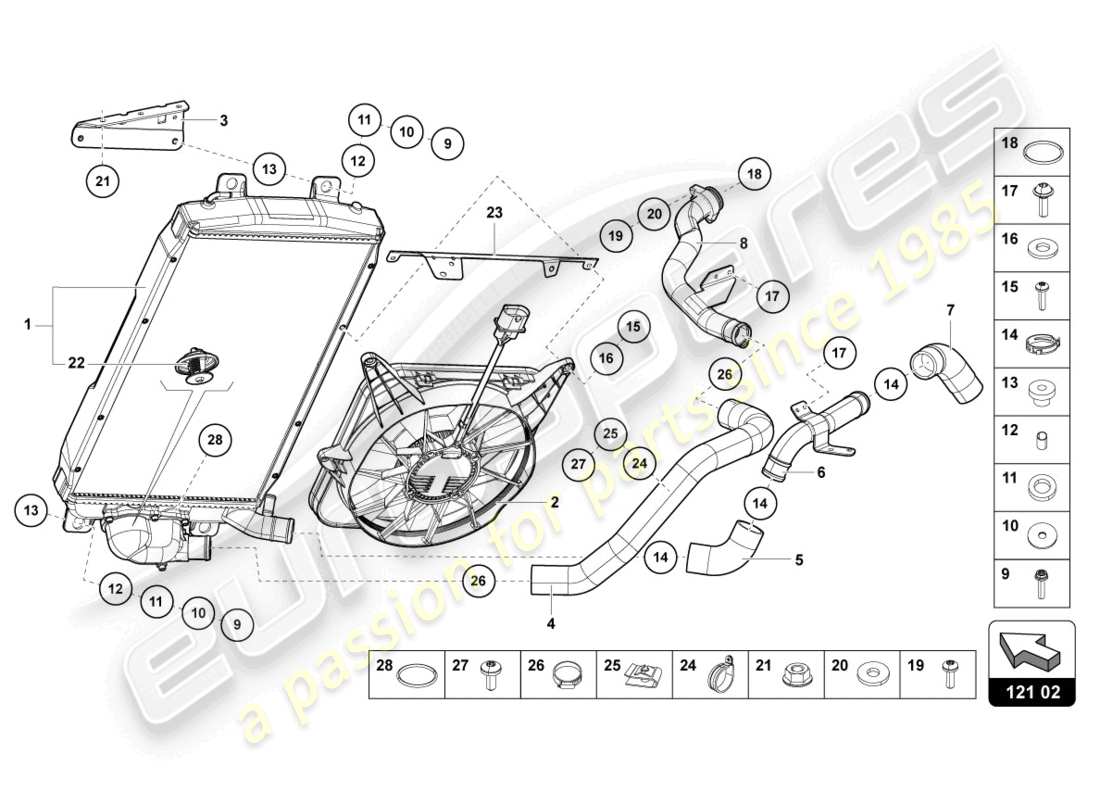 lamborghini 2021 (lp740-4 s coupe) cooler for coolant part diagram