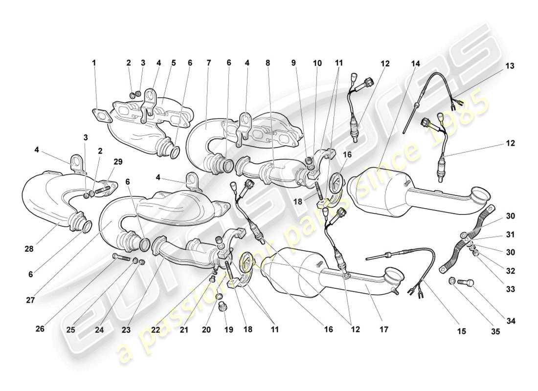 lamborghini murcielago coupe (2002) exhaust manifolds part diagram