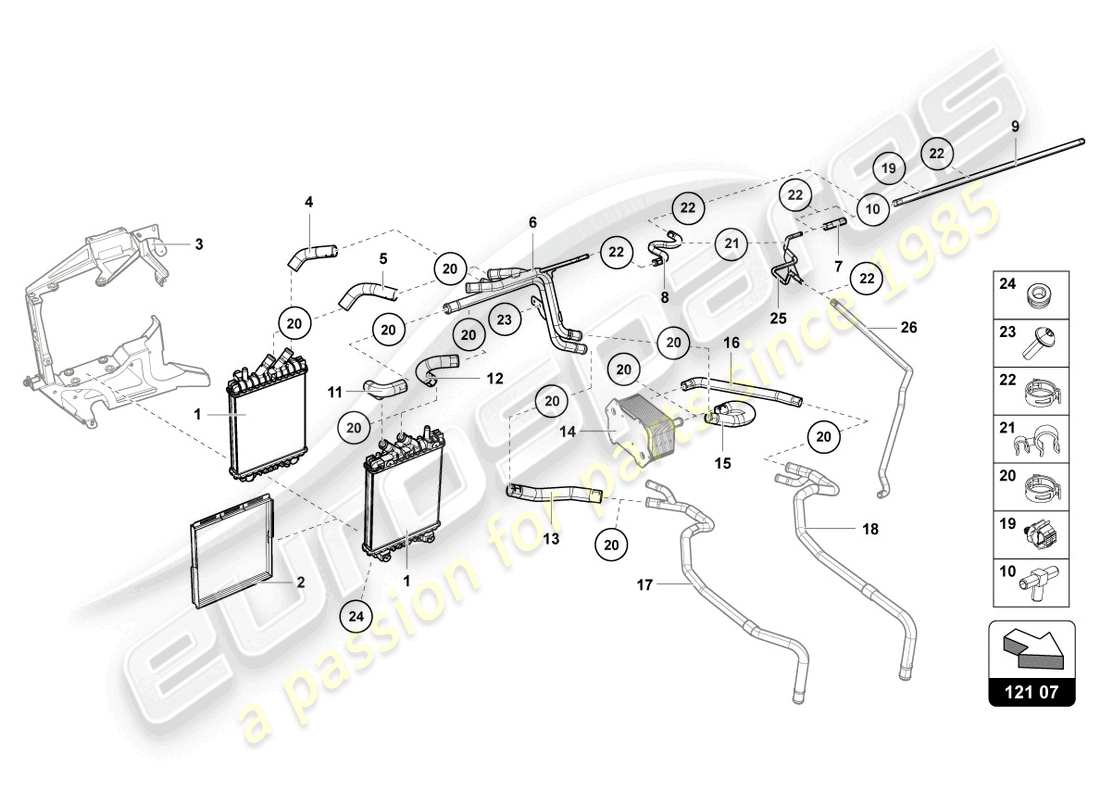 lamborghini 2019 (lp740-4 s roadster) additional cooler for coolant part diagram